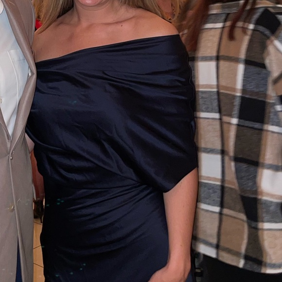 Significant Other Navy satin off the shoulder maxi gown - Picture 4 of 5